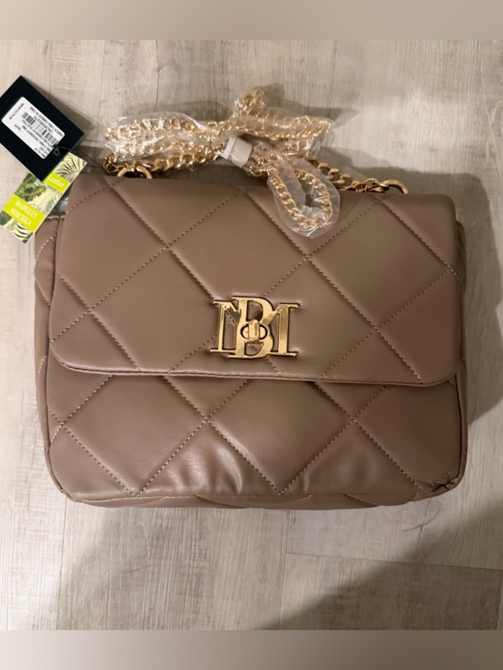 Badgley Mischka Blush vegan Leather Shoulder Bag with Gold Monogram
